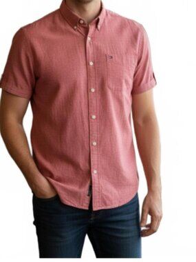 Tommy Hilfiger Pink Men's Linen Cotton Button-Up Shirt Red Size XX-Large